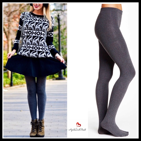 FLEECE LINED PLUSH GREY TIGHTS - Picture 6 of 7